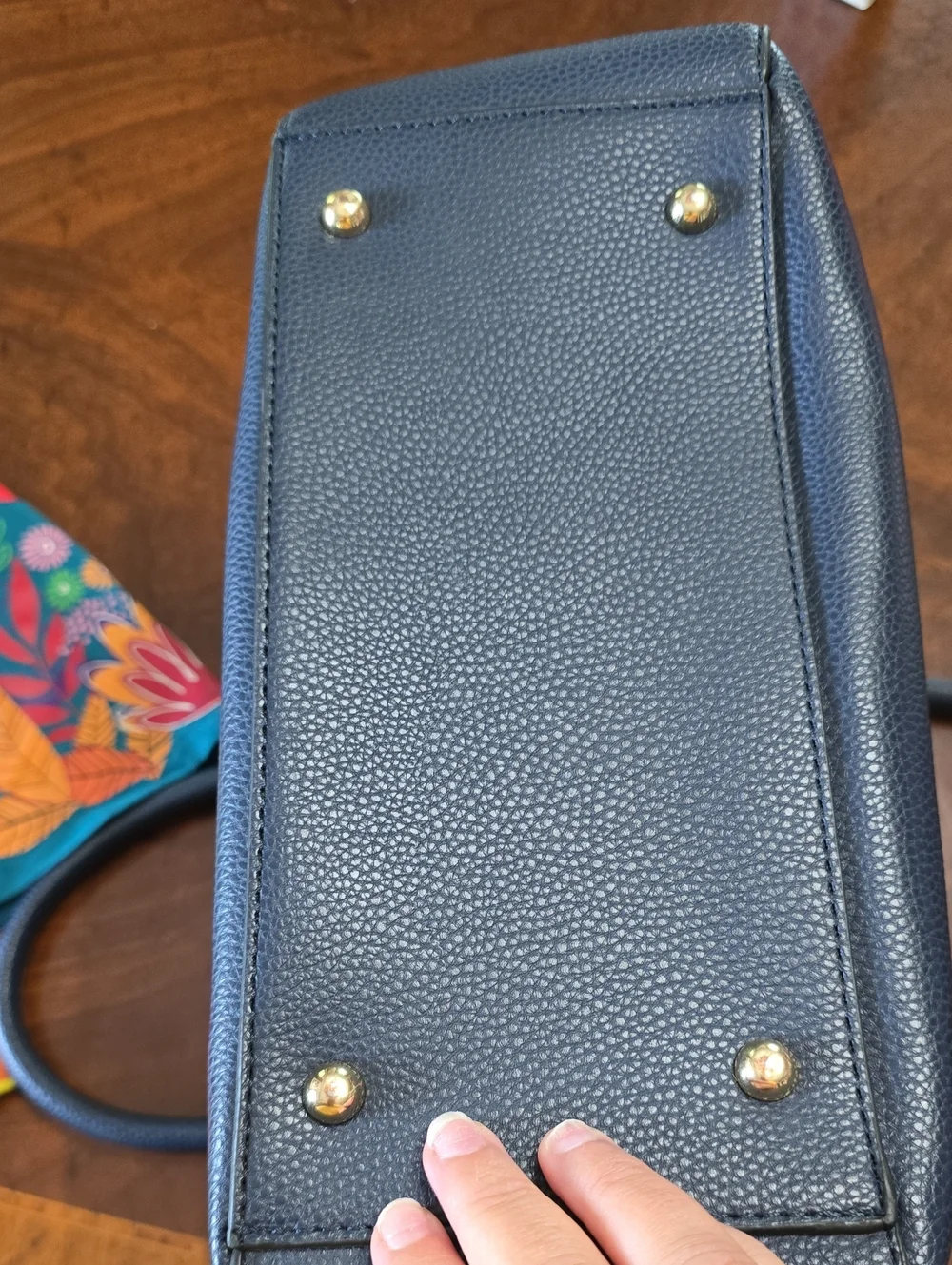 G.H. Bass & Co. Navy Pebbled Leather Satchel with Gold Hardware